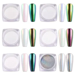AIMEILI 6 Jar Nail Art Chameleon Pearl Chrome Mirror Powder Set POD002