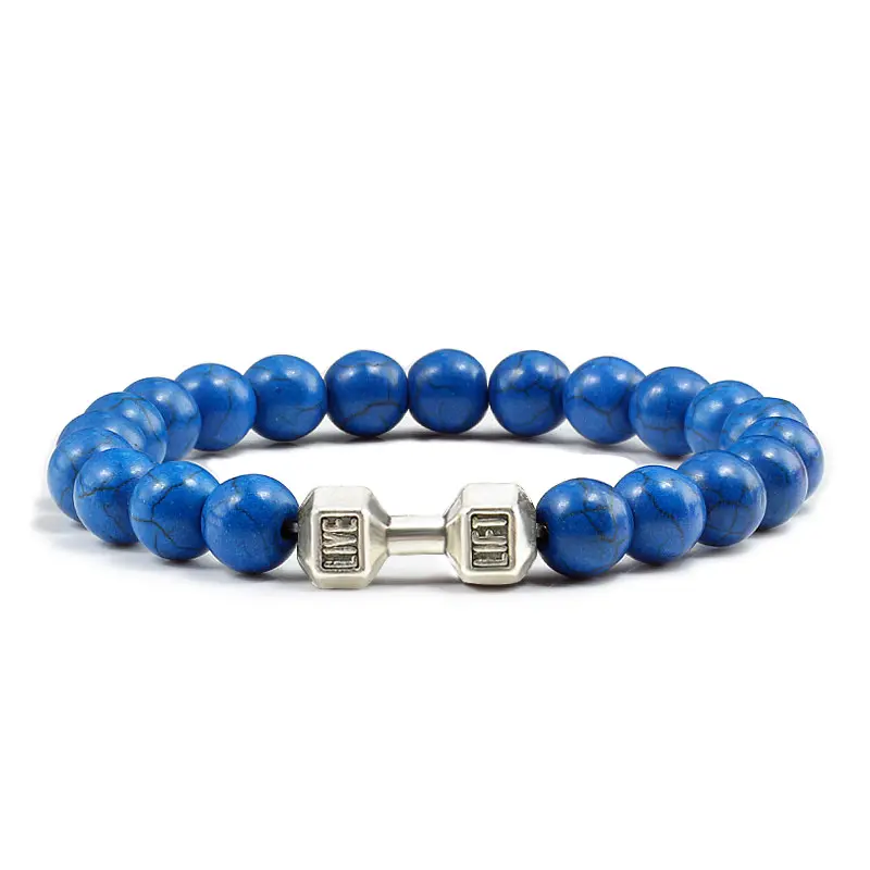Turquoise Energy Gym Black Electroplated Alloy Barbell Bracelet for Men and Women - Fitness Bracelet
