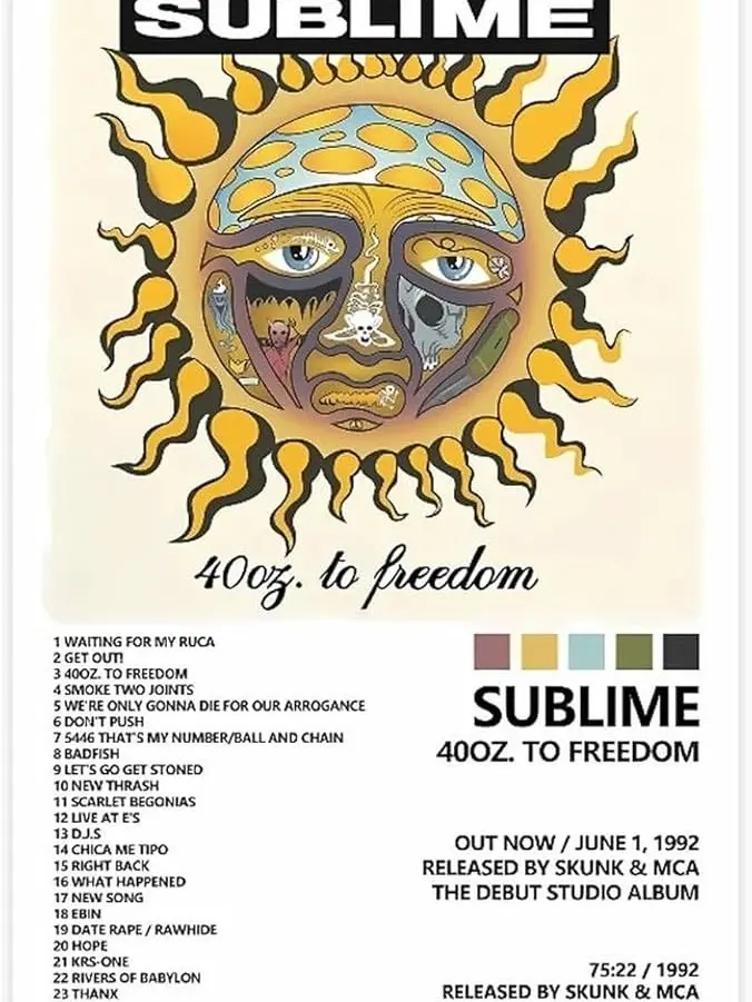 Sublime Poster 40oz. to Freedom Music Album Poster, Poster Wall Art Decor Print Decoration, Wall Art Music Album