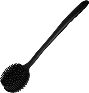 Silicone Back Scrubber for Shower Body Brush with Long Handle Double Sided Bath Exfoliating Massage Brushes Men Women Black Secure Non-Slip Grip Hygienic Easy to Maintain - Hanging