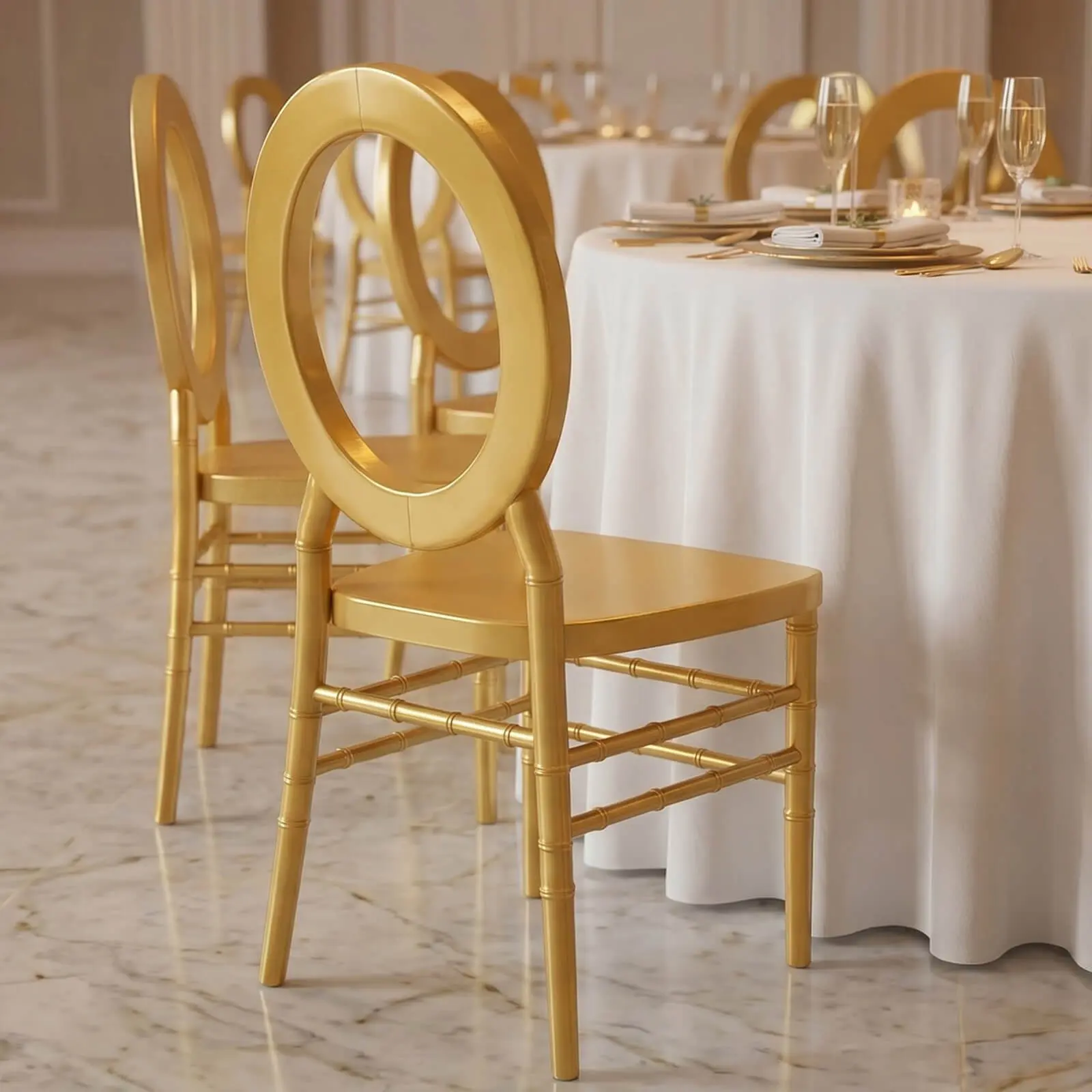 3-Pack Gold Resin Chiavari Chairs with Oval Open Back – Stackable Armless Event Chairs