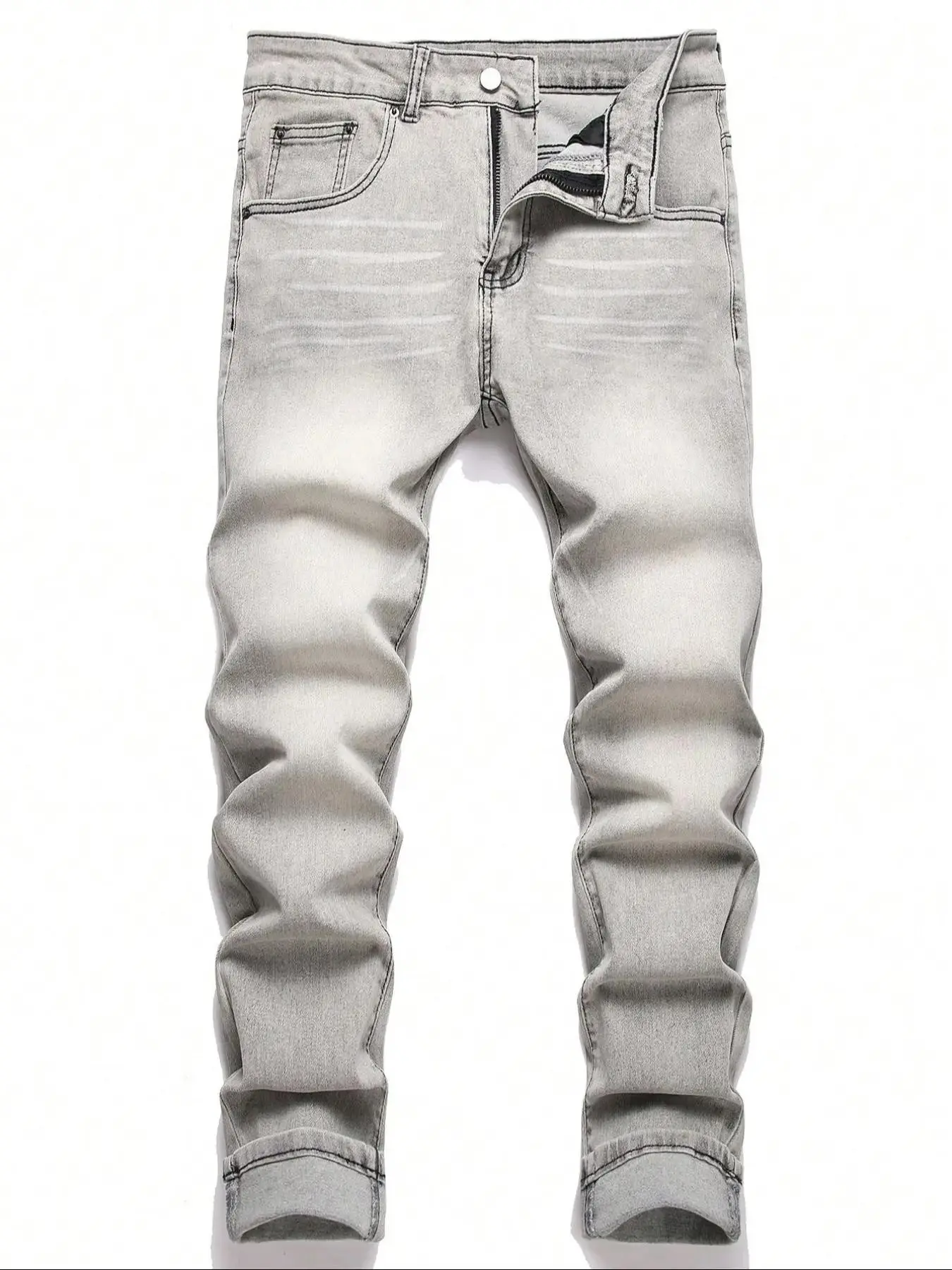 Men's Light Gradient Washed Straight Leg Classic Denim Jeans Pants, Vintage Look, Slim Fit, Casual Wear, Streetwear, Perfect for Street, Commute, Friends' Gatherings