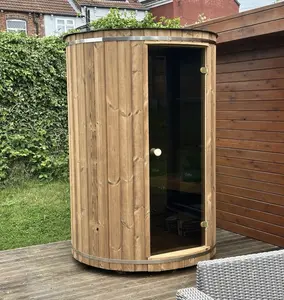 Outdoor Wooden Barrel Dry Sauna Cabin Electric Heating Glass Door Seats 1-3