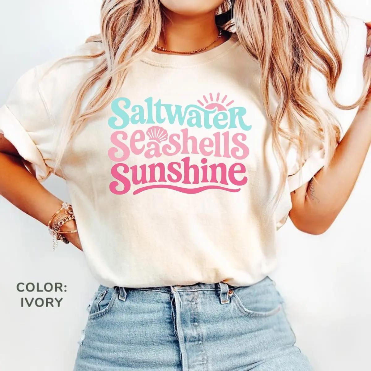 Comfort Colors Summer Seashells Sunshine Shirt, Beach Vacation Tee, Trendy Summer Graphic T-Shirt, Coastal Aesthetic Top