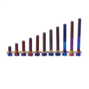 10 pcs Vacuum plating titanium blue 304 stainless steel bolt hexagonal flange head M6 x 10mm-45mm burn blue shell bolt
