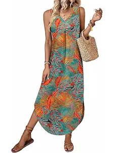 Women's Maxi Dress Sleeveless with Pockets, Casual Wear, Perfect for Vacations & Beachwear, Stylish Statement Piece for Spring Season