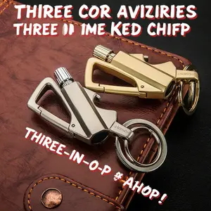 Metal multi-functional keychain with lighter and bottle opener features
