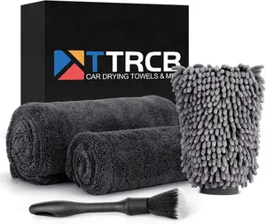 2 Pack 1300 GSM Microfiber Car Drying Towel, with Car Wash Mitt, Car Detailing Brush, Ultra-Absorbent, Streak Free, Premium Twisted-Loop Microfiber Towels for Cars - 36" x 24" & 16" x 16"