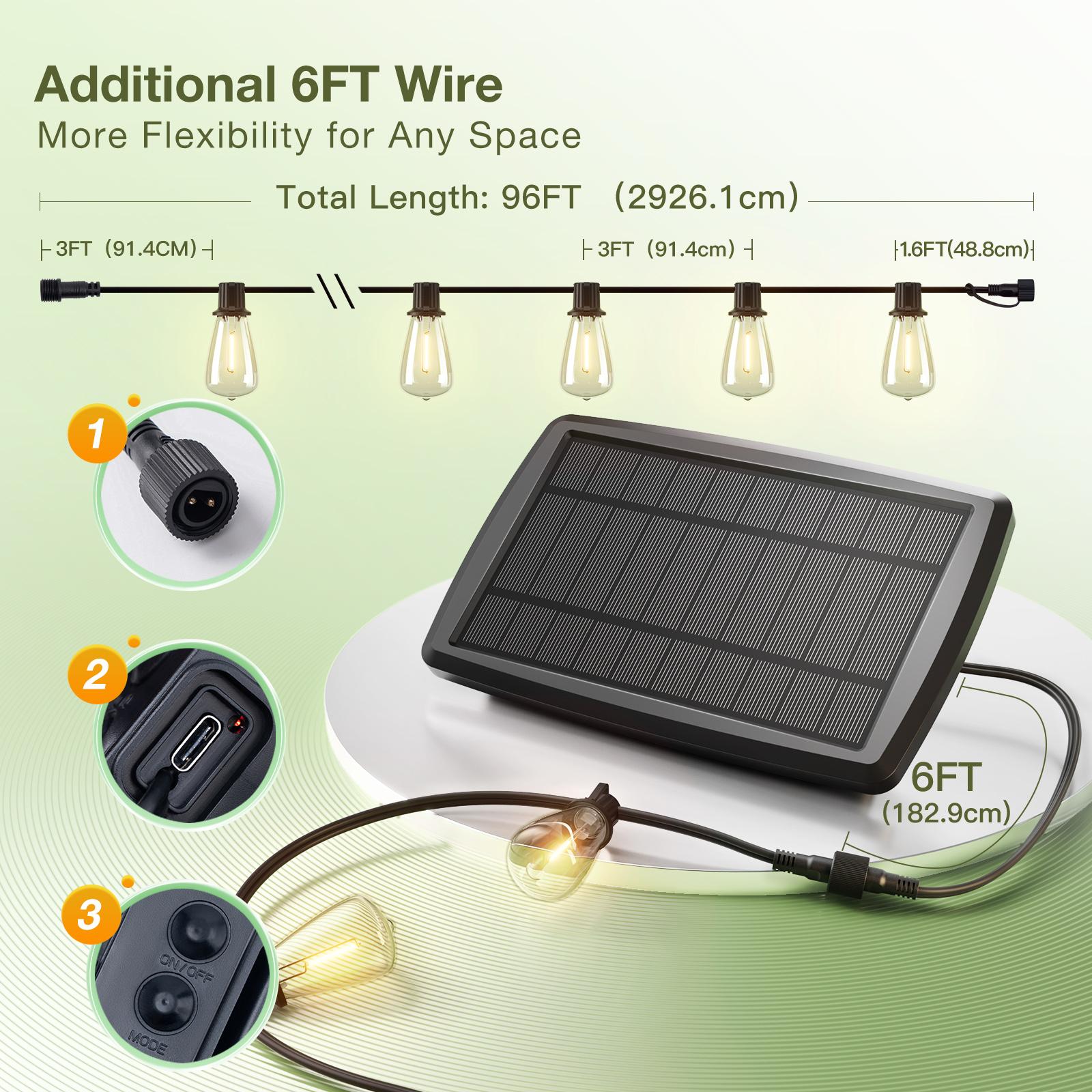 200/150/100/50ft Solar LED String Lights Waterproof - ST38 Shatterproof Edison Bulbs, Dimmable, Dusk to Dawn, 4400mAh Solar Powered Indoor/Outdoor Lighting for Garden, Porch, Patio, Balcony, Camping, Backyard, Party & Holiday