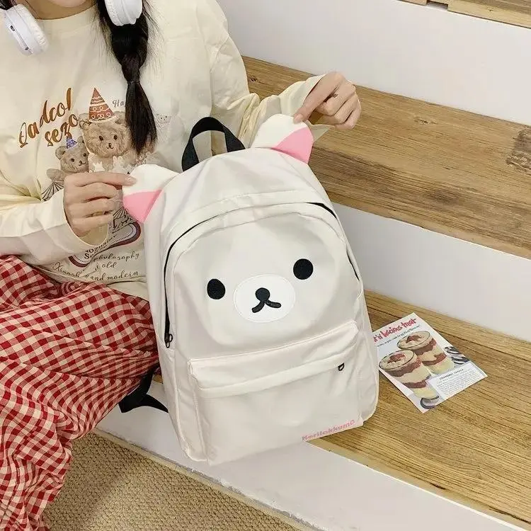 Rilakkuma Cute Bear Print Backpack, Functional Laptop Bag for Outdoor Use