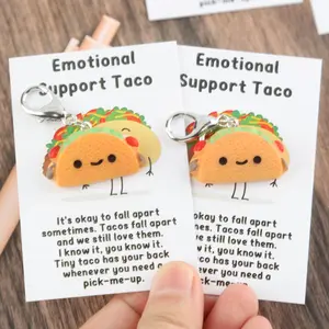 6-Piece Emotional Support Taco Greeting Card Set with Cute Resin Friendship Keychain Kawaii, Perfect for Gifts on Thanksgiving Christmas Birthdays