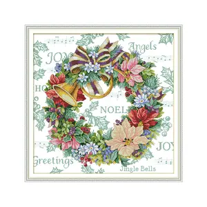 Holiday Wreath Cross Stitch Kit 253X252 Counted Embroidery DIY Craft Traditional Festive Wall Art for Living Room Christmas Gift