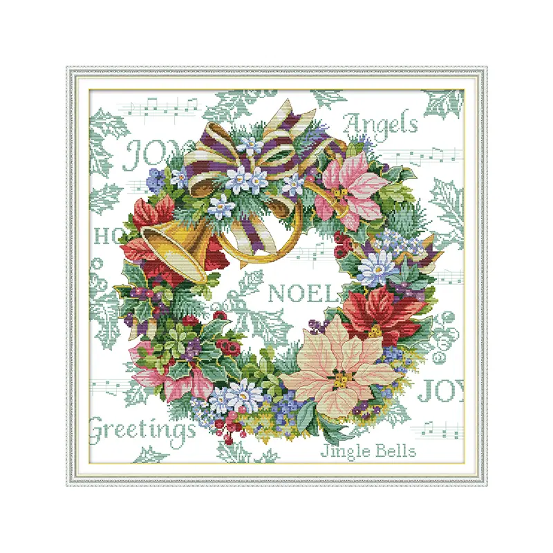Counted Cross Stitch Kit - 253X252 Holiday Wreath DIY Needlework Craft with Silk Thread, Easy-to-Follow Instructions, Elegant Living Room Decor, Meaningful Holiday Gift for Birthdays