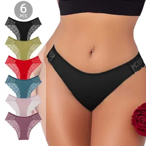 6/12 PCS Seamless thong bikini Breathable Cotton Bikini Ice Silk Low Waist Underwear for women Everyday Lingerie Elegance Pieces Suit Style Elegant Thongs Period  underwear Womenswear Chic Cute ladies' intimates