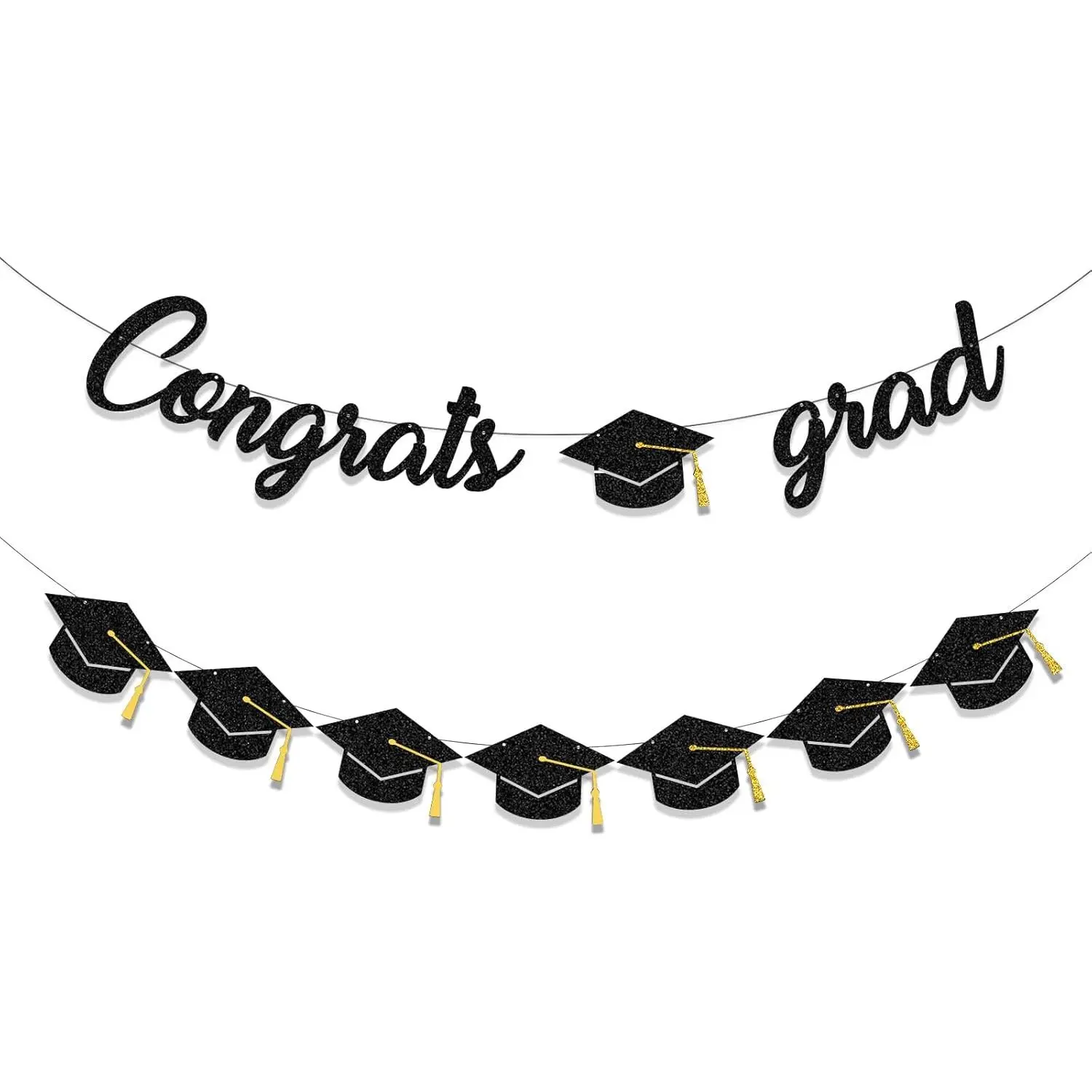 Graduation Decorations Class of 2026 Party Supplies - Congrats Grad Banner and Graduation Cap Banner (Pre-Strung)