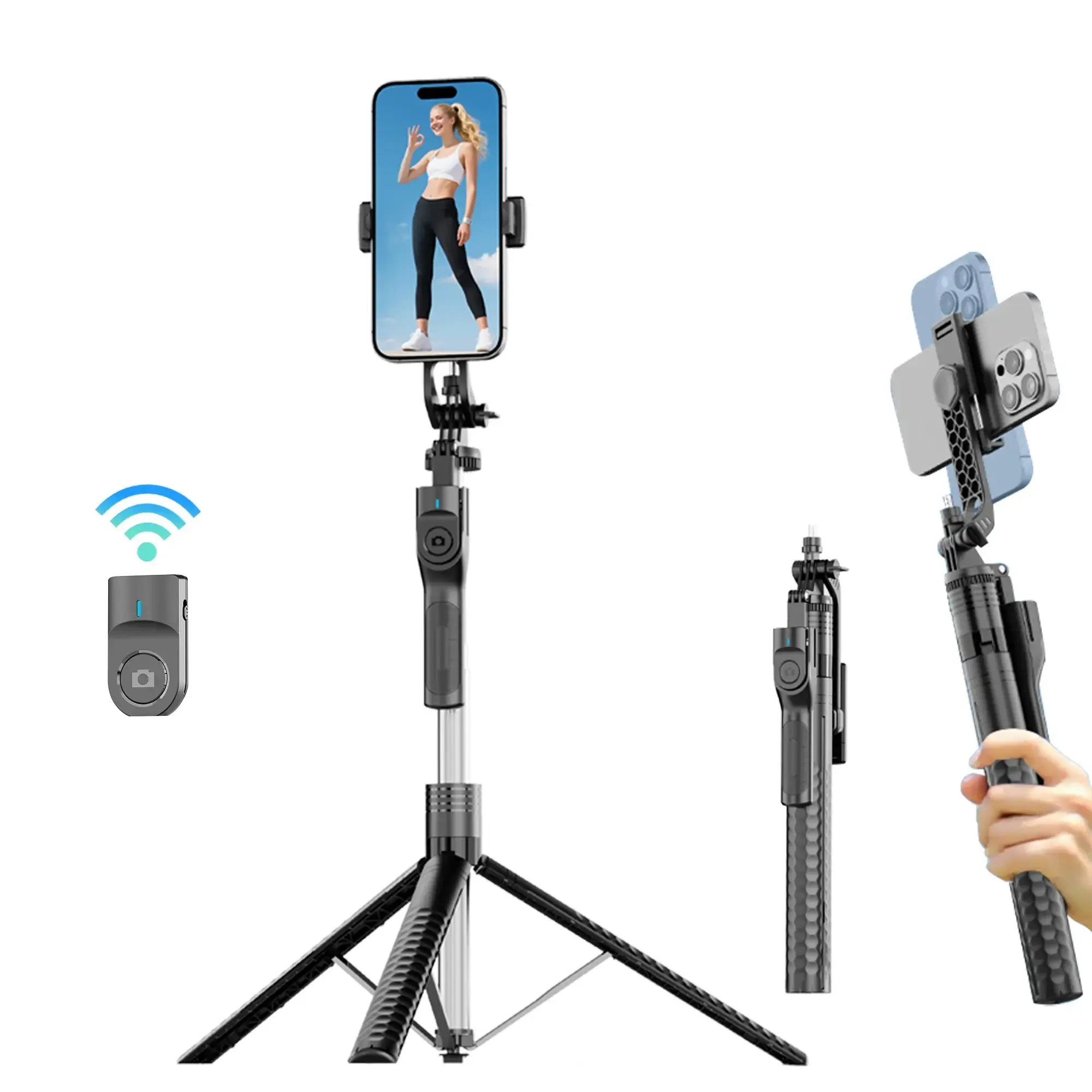 K50 Adjustable Phone Selfie Tripod Monopod, Holder, 74.8 Inch Extendable, 360° Rotatable, Bluetooth-compatible Remote, Portable, Foldable, Live Streaming Compatible