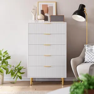 GARVEE Explore the Stylish GARVEE Fluted Dresser and Black 5 Drawer TV Stand, a perfect blend of modern design and functionality for your bedroom or living room, enhancing organization and aesthetics.