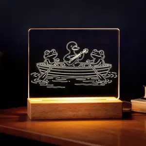 Animal Band Night Light - Frog Rowing & Duck Playing Lute Acrylic LED Picture Frame, Warm Glow for Bedroom Decor, Unique Gift for Kids/Women