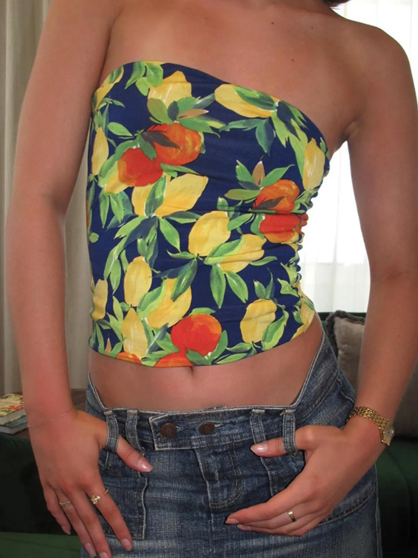 Women's Plants Print Ruched Crop Tube Top, Casual Sleeveless Cropped Top for Summer, Summer Outfits 2024, Women's Clothes for Beach Holiday Vacation,