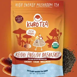 Kubo Tea: Organic Reishi Breakfast Black Tea | High Caffeine Tea (150 mg) | Calm Energy & Balance | Functional Mushroom Beverage| 20 Ct | Compostable Packaging