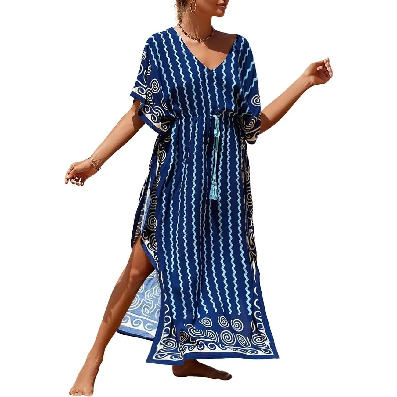 Kaftan Dresses for Women Plus Size Swimsuit Cover Up Long Caftan Dress with Drawstring