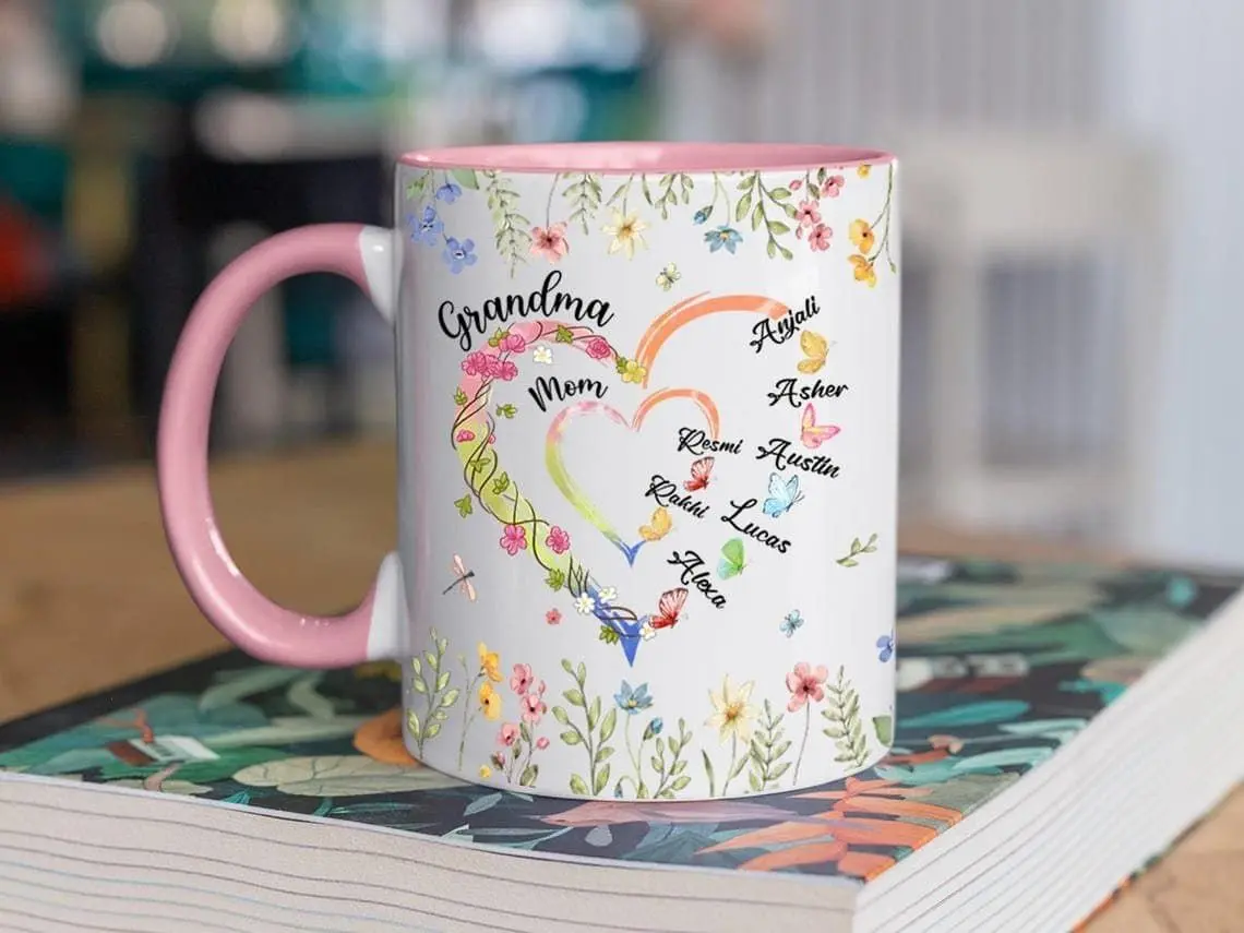 [Sale off up to 50%] Custom Grandma Heart Mug, Grandma Mug, Grandma Heart With Kid Names Mug, Custom Grandma With Kid Names Mug, Mom And Grandma Mug, 11oz ceramic accent mug