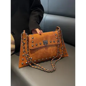 Elegant Women’s Rivet Decor Crossbody Bag – PU Leather Fashion Shoulder Purse with Chain Strap, Perfect Gift for Girls & Ladies