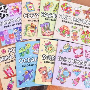 coloring book, 4/8 counts cute cartoon pattern thickened coloring book, kill time graffiti painting drawing art book, art supplies, watercolor painting book, coloring gift book