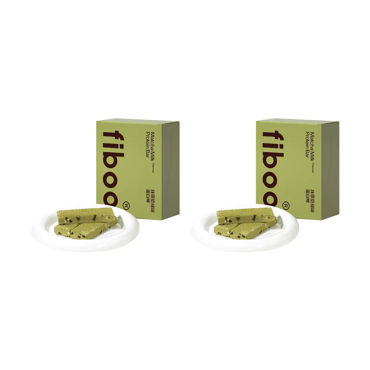 FIBOO Matcha Green Tea Protein Bar - High Protein, Low Calorie, Meal Replacement Snack, 12 Count (2x6 Packs) - 6.1g Protein Per Bar, Satisfying & Hunger-Fighting