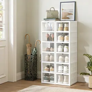Foldable Shoe Rack Stackable Shoe Organizer Space Saving Breathable Ventilation Hole Transparent Door Easy To Clean Sturdy Shoe Cabinet For Entryway Bedroom Closet Dorm