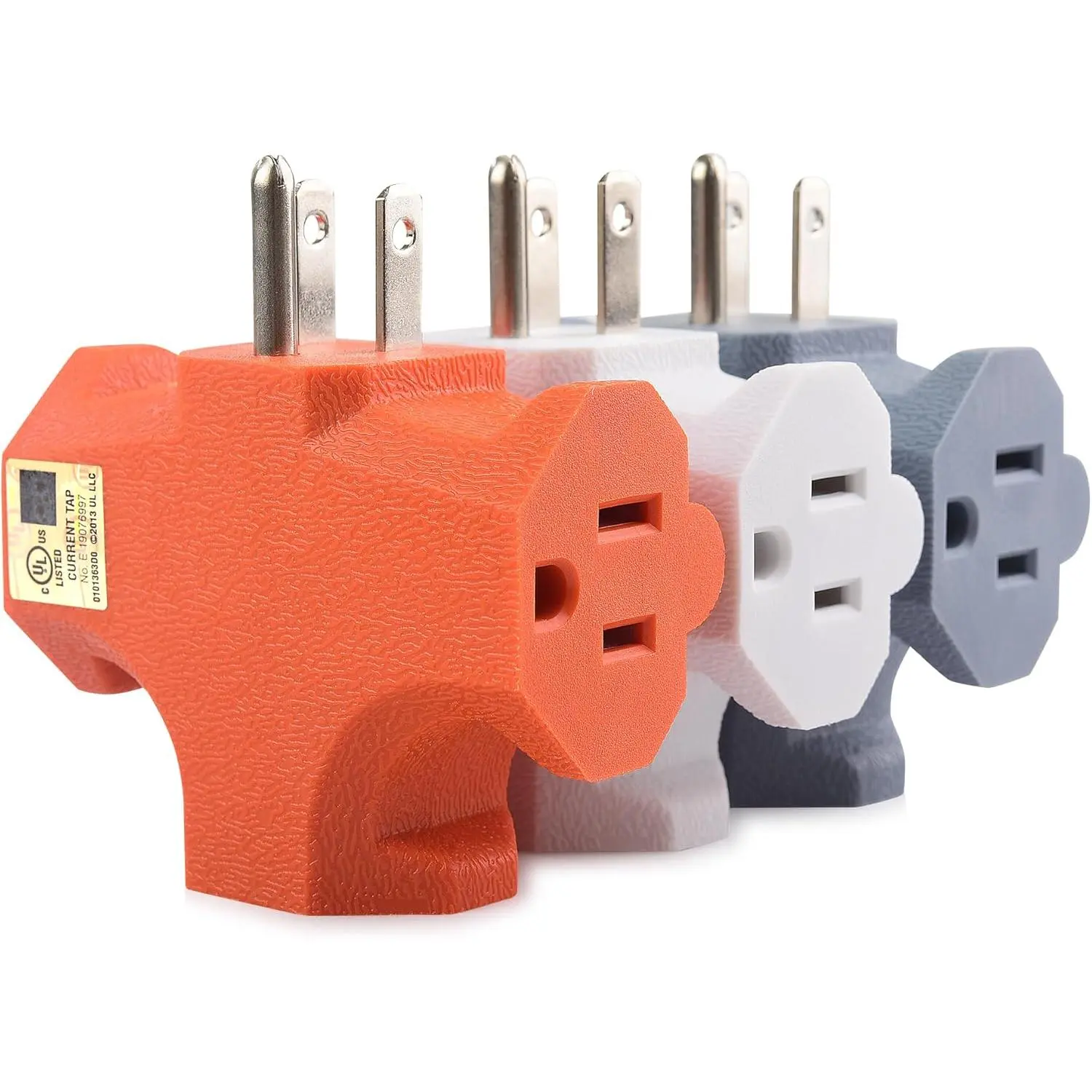 [UL Listed]  3-Pack 3 Way Plug Adapter 15A 1875W, 3 Prong 3 Outlet Adapter, Power Splitter Plug Outlet, 3 Way Electrical Splitter, Multicolored (White, Gray, Orange)
