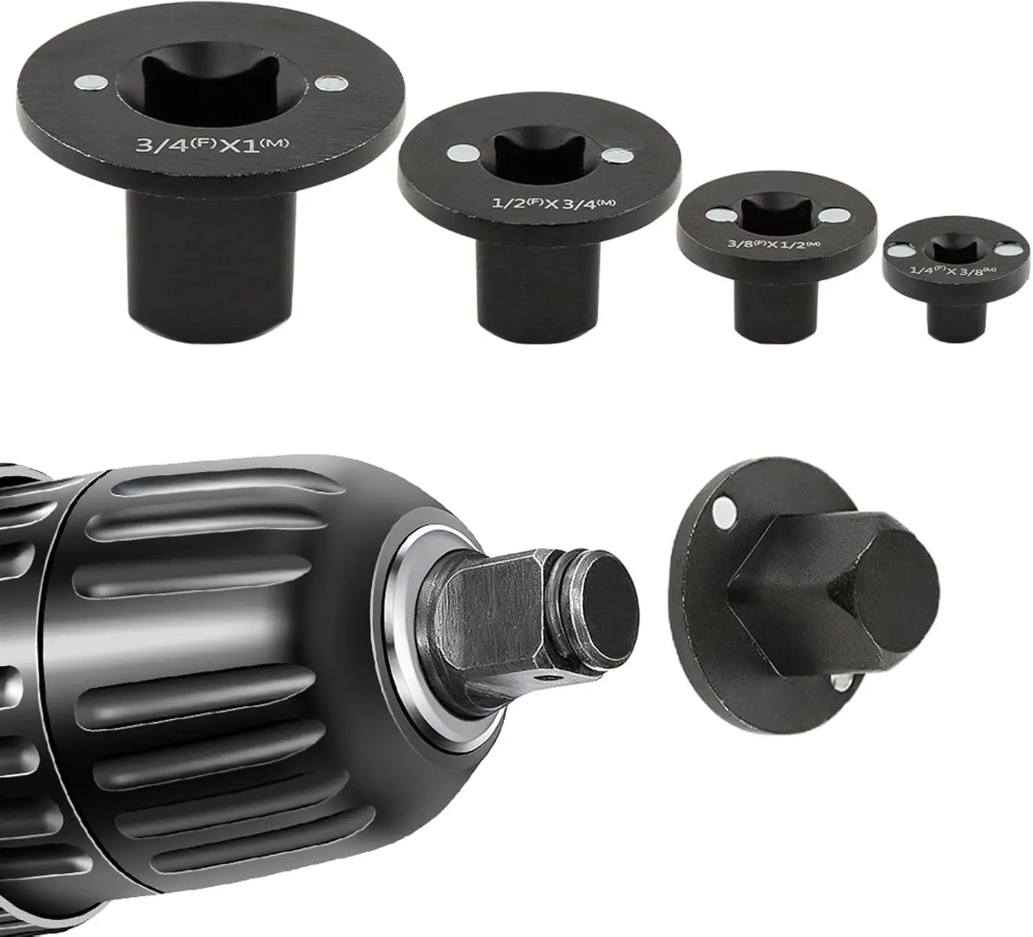 2026 Upgraded Low Profile Impact Socket Adapter Set, 4PCS Stubby Drive Ratchet Adapters, 1/4" to 3/8", 3/8" to 1/2", 1/2" to 3/4", 3/4" to 1", Compact Tools for Tight Spaces, Perfect Father's Day Gift