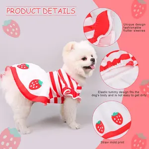 SPICE PAWS Red-White Stripe Dog & Cat Dress - Strawberry Print Skirt Pet Outfit, Cute Clothing for Small Medium Dogs & Cats (Pomeranian/Kitten)