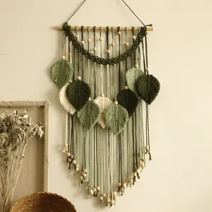 Macrame Wall Hanging Decorative Fringe Leaf Tapestry Bohemian Style Fiber Art Living Room Bedroom Background Wall Decoration Hangable Ornaments