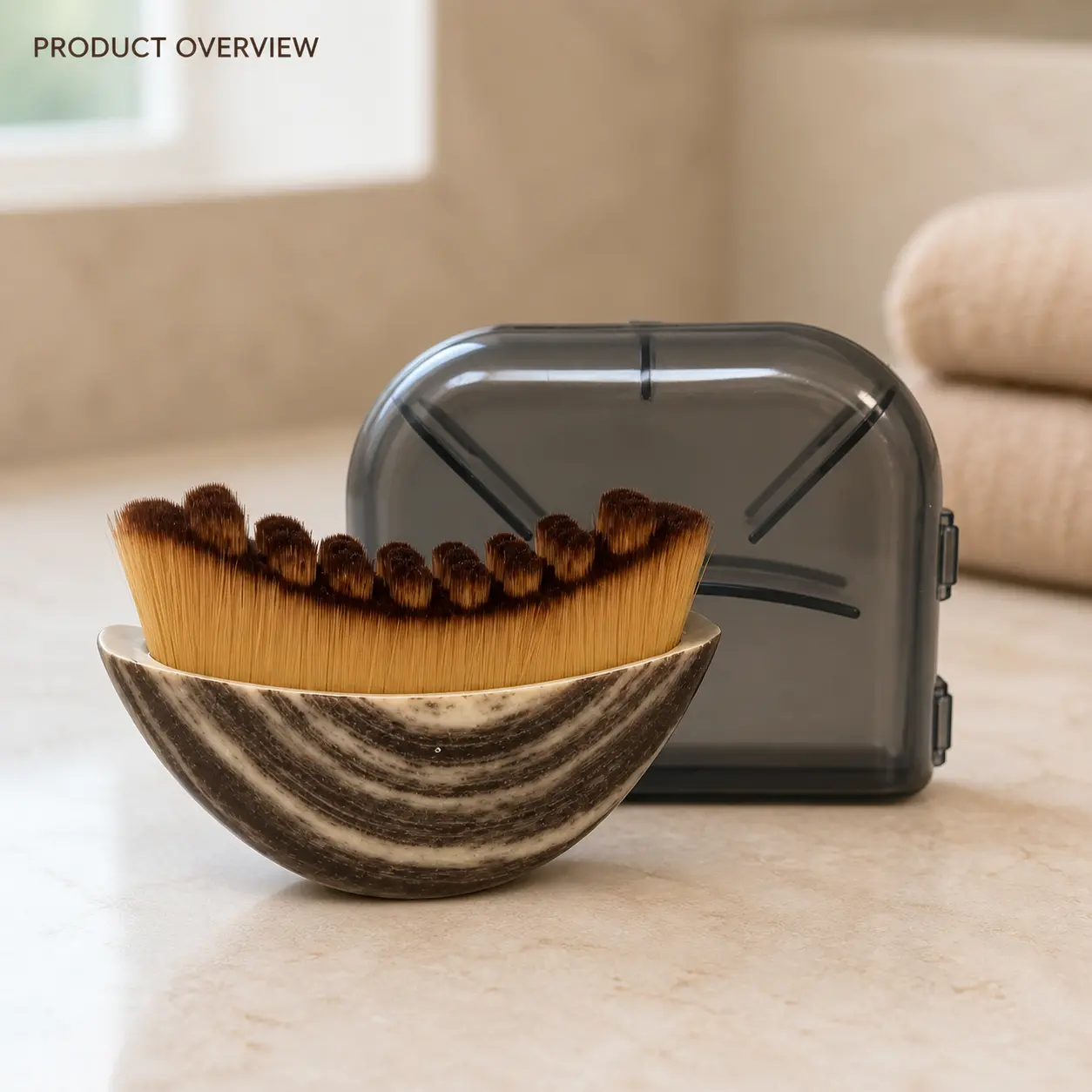 Lymphatic Drainage Face Brush with Dense Bristles - Ergonomic Plastic Skincare Tool with Handle, Storage Box, Unscented, Firms Lift, Gua-Sha-Style Brown Contour Massager for Jawline Chin, Suitable All, 1 Unit for Daily Use