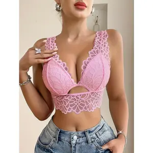 Women's Elegant Lace Backless Bralette  Wireless Push-Up Design with Floral Lace Detailing No Padding Medium Support for Spring & Summer Comfortable Everyday Underwear Spring Summer Bra Chic Womenswear
