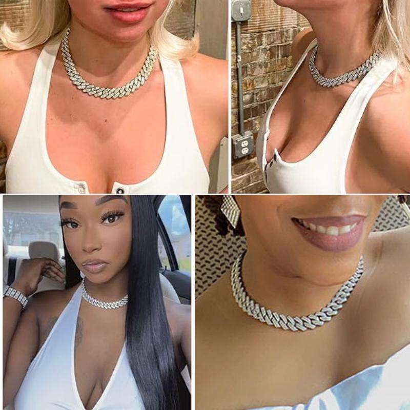 Cuban Link Chain for Women 18inch Diamond Miami Cuban Necklace 14mm Iced Out Chain Hip Hop Rapper Jewelry Gift for Women
