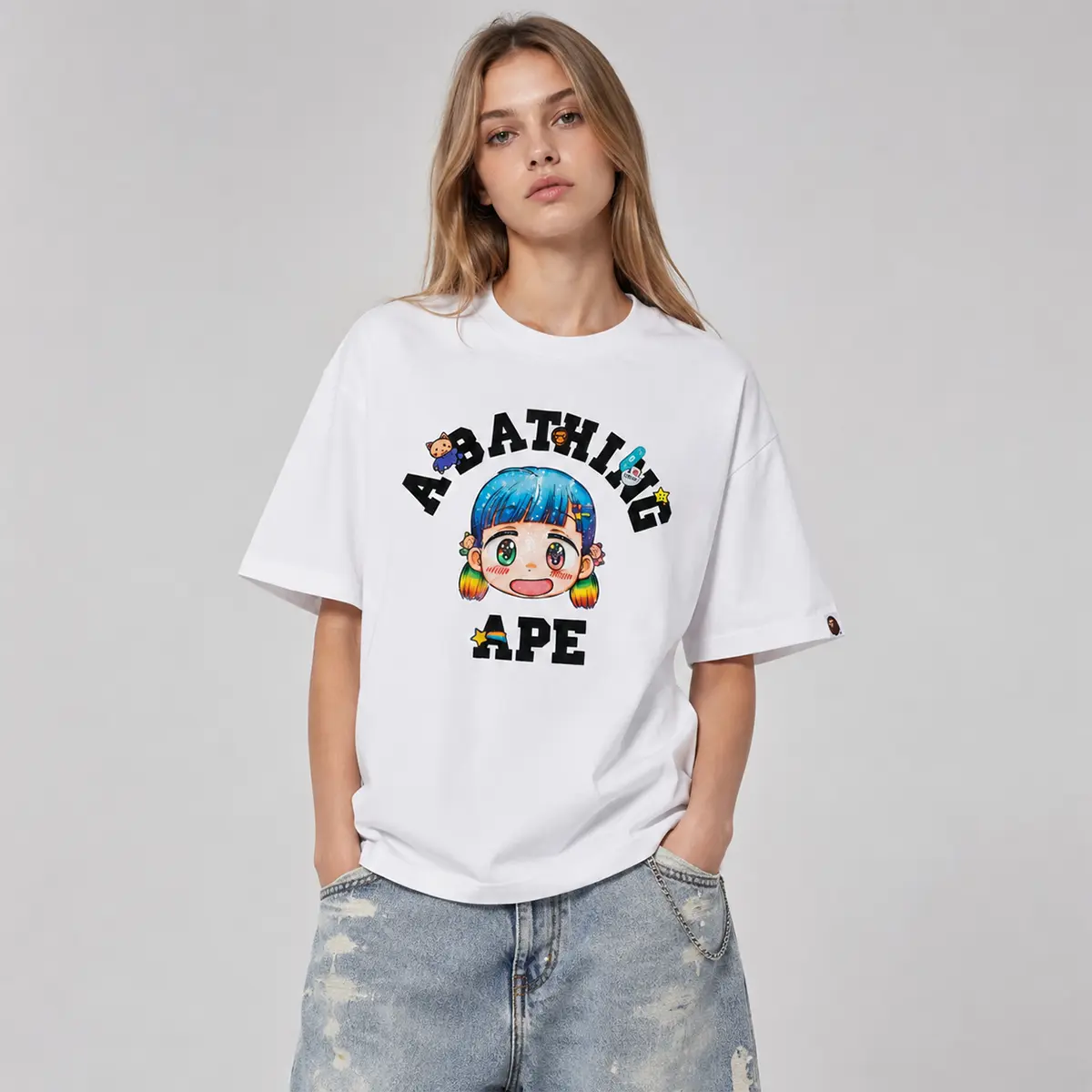 BAPE X MR. COLLEGE TEE WHITE