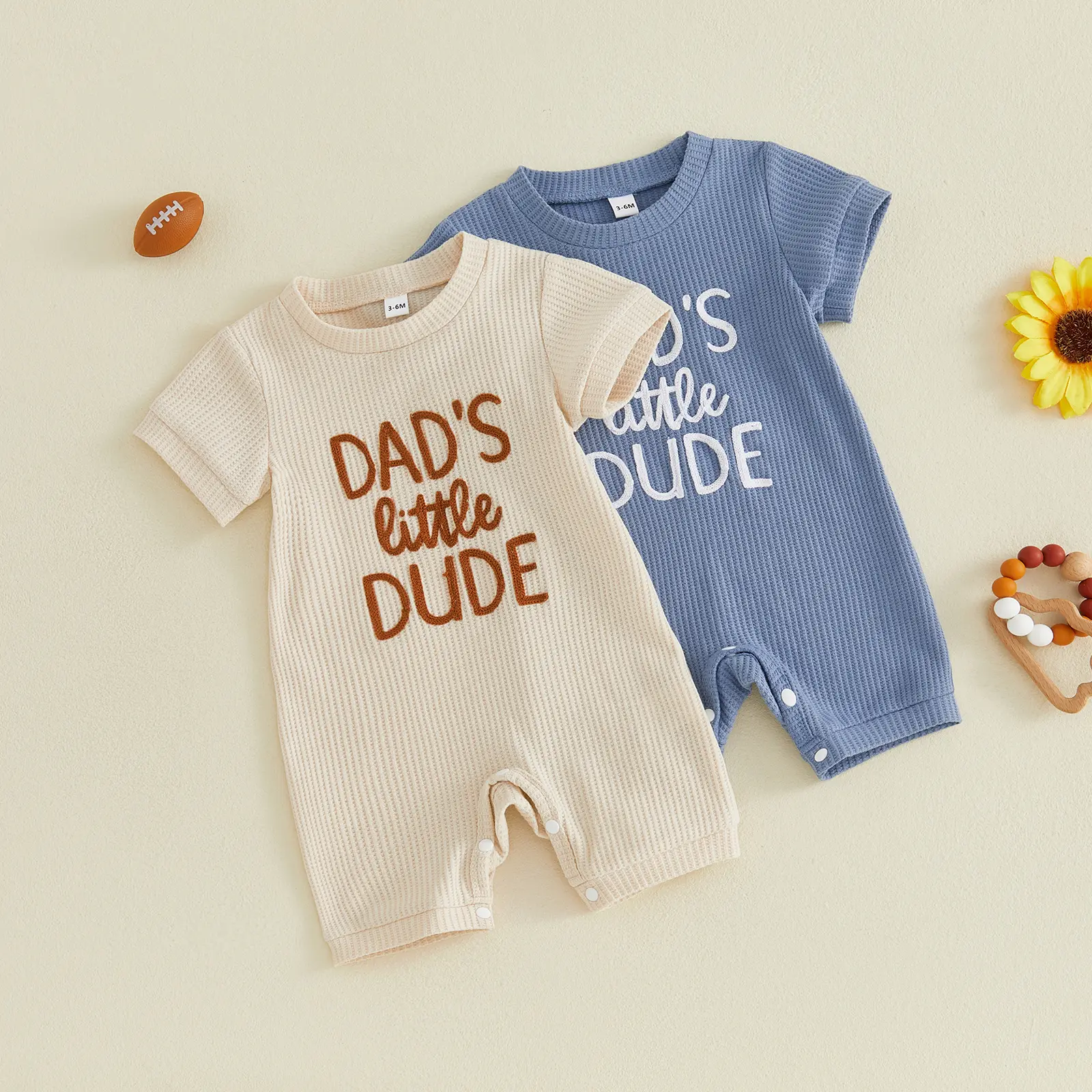 Canrulo Baby Boy Summer Romper Letter Embroidery Short Sleeve Crew Neck Jumpsuit  Daddy's Dude Waffle Bodysuit 0-18M