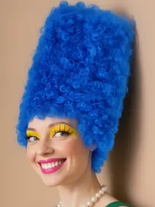 Long Blue Curly Wig, Funny Top Hat Wig, Halloween Cosplay Costume Wigs, Party Fancy Dress Accessories, Women Men