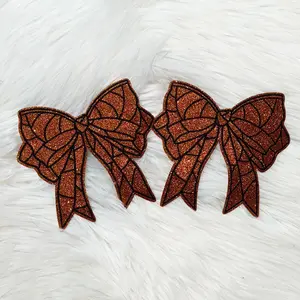 Basketball Bow Sides Glitter Patch SET OF 2
