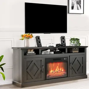 GARVEE Electric Fireplace TV Stand for TVs up to 65" with 23" Electric Fireplace, Remote Control, and Storage Cabinet - Stylish Entertainment Center for Living Room