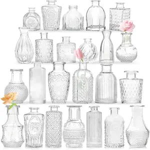 Bud Vases - in Bulk 24, Small Glass Bud Vases , Clear  Mini Glasses in Bulk, Small Flower Design for Centerpieces Wedding Decorations  Flower Party Decor