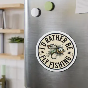 Drunk Fly Zone Round Magnet - "I'D RATHER BE FLY FISHING" Design - Decorative Vinyl for Home or Office Use