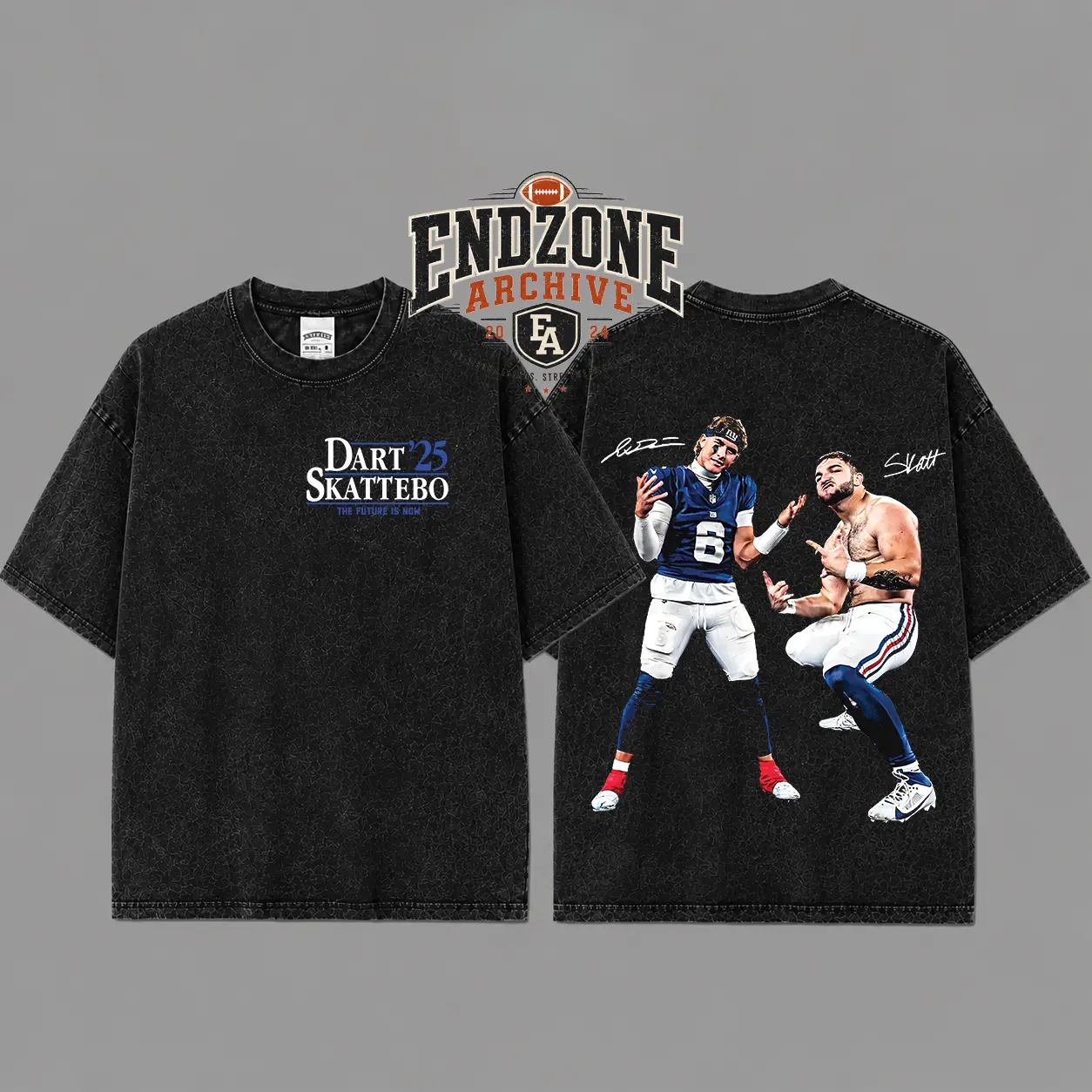 [Endzone Archive] Cam Skattebo & Jaxson Dart For Giants Nation Heavyweight Acid Washed Cotton Hoodie T-Shirt, Giants Nation Shirt, Big Blue Graphic Football Shirt, Game Day Outfits