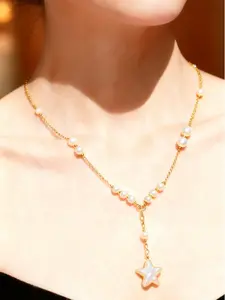 Handmade Pure Natural Pearl Necklace, Copper Chain, Pendant Style, Dainty Pearl Necklace, All Seasons Wear, No Choking Hazard, Batch Number 010