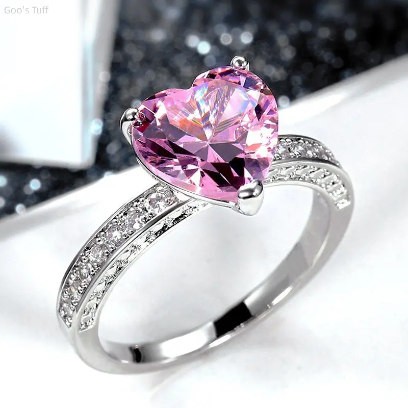 Women's AAA Grade Heart-Cut Pink CZ Bridal Ring, Romantic Engagement Band for Proposal & Wedding, Fashion Costume Jewelry Accessory