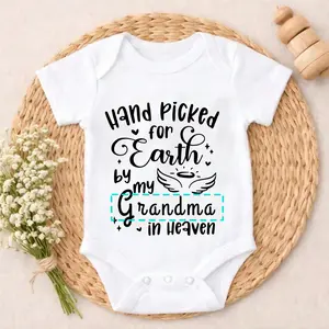 Premium Cotton Baby Bodysuit Hand Picked For Earth By Grandma In Heaven Print 100% Pure Cotton Non-Irritating Snap Closure Breathable Stretchy Perfect For Gifting & Everyday