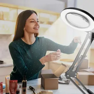 Adjustable LED Desk Lamp with Clip, 3 Color Settings, USB Powered for Office & Crafting, Flexible Magnifying Metal Arm for Reading & Sewing, Adjustable Lights