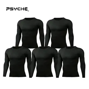 PSYCHE 5 Pack Men’s Compression Shirt Long Sleeve Workout Gym T-Shirt Running Top Cool Dry Sports Base Layer Undershirts,Sweat-Wicking Ultra-Breathable Muscle Support